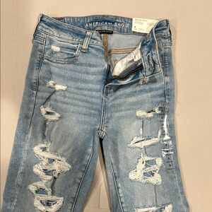 American Eagle Outfitters Blue Skinny Jeans with Distressed Details